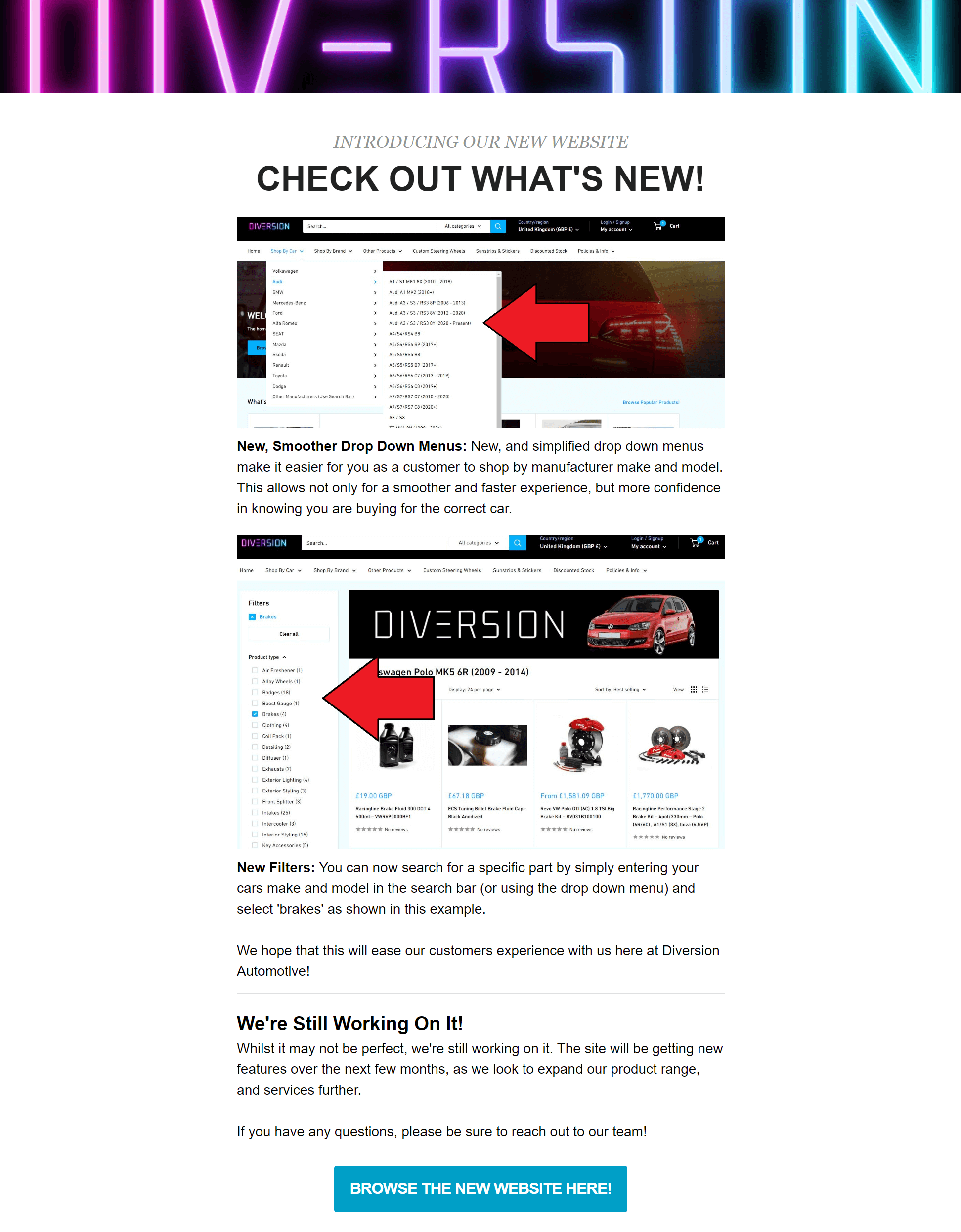 Diversion Automotive new website features campaign
