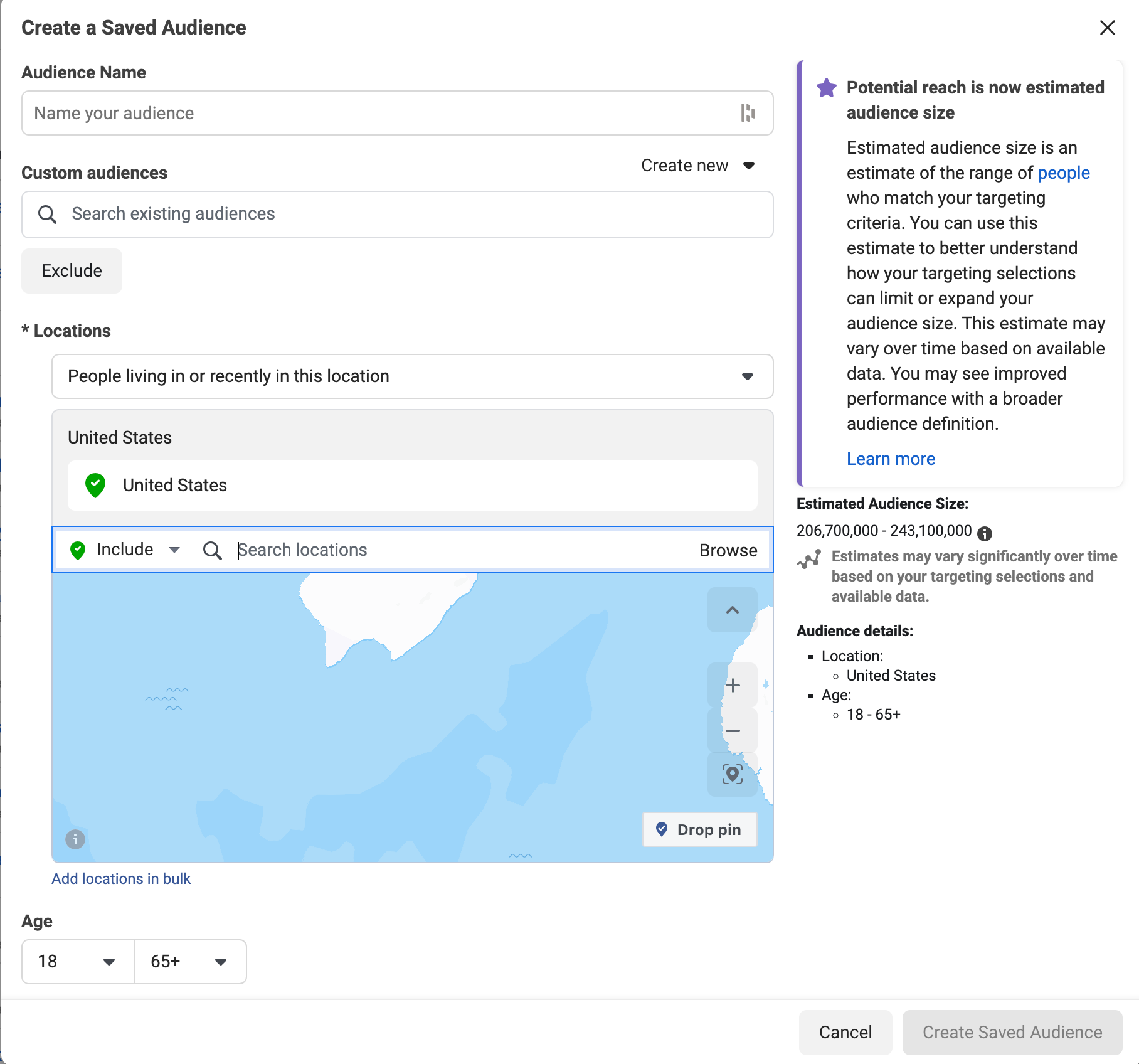 Facebook create audiences