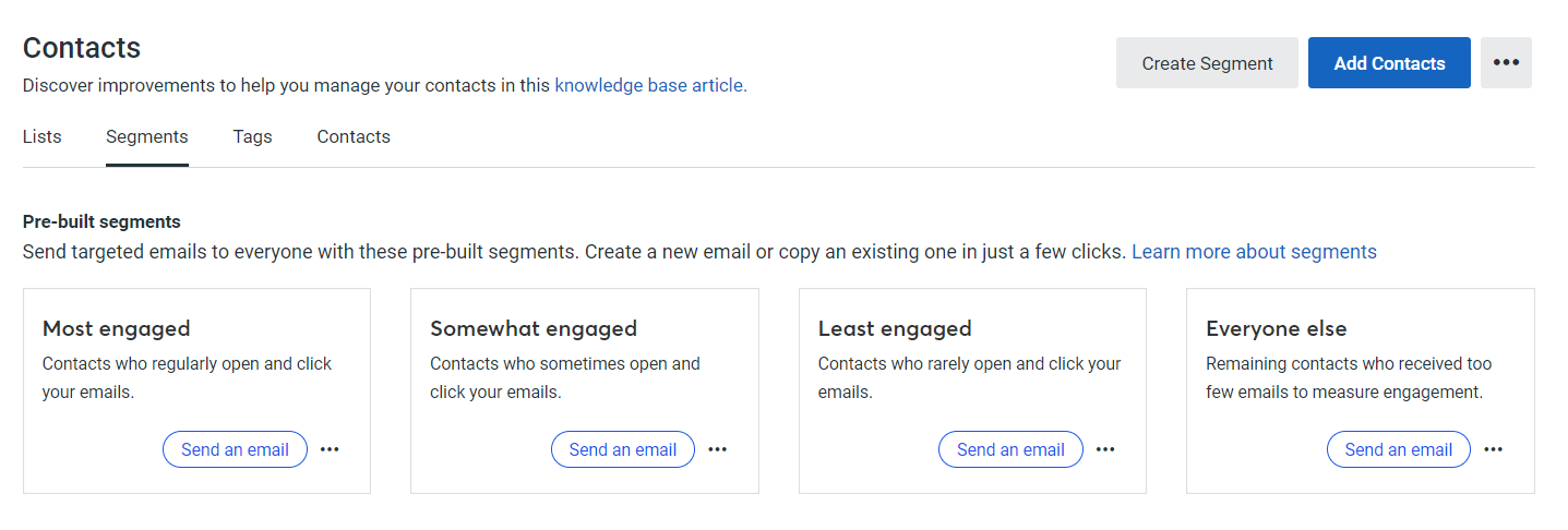 Constant contact pre-built audience segments