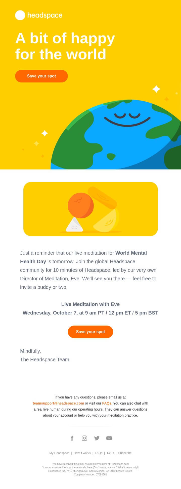 Headspace webinar email campaign example