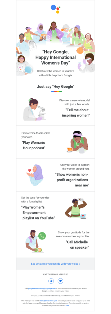 Google Women's Day email example