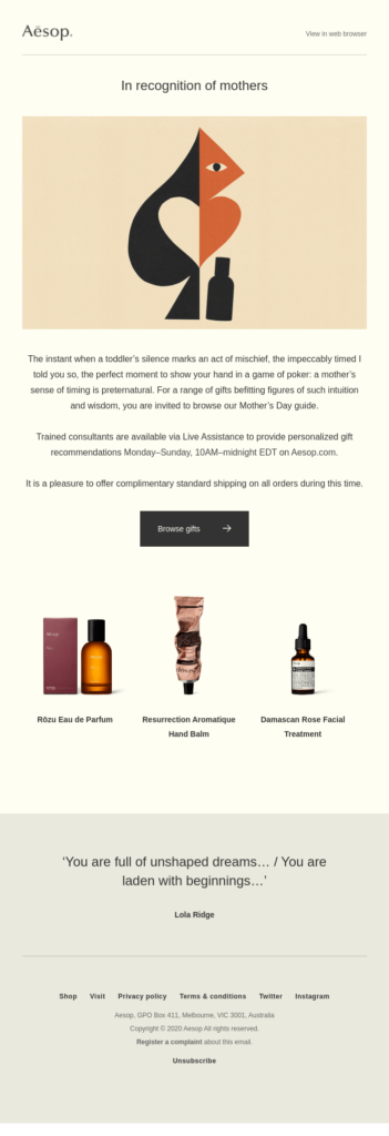 Aesop Mother's Day email