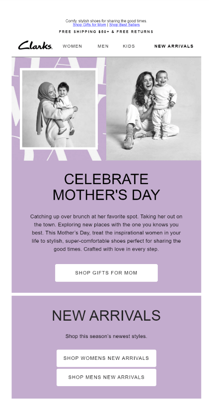 Clarks Mother's Day sale email