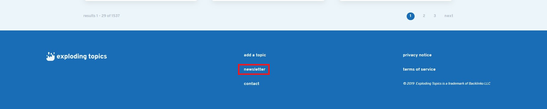 newsletter link in website footer
