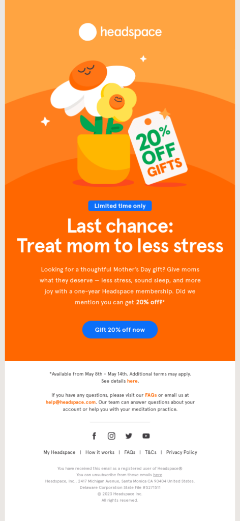 Last chance Headspace Mother's Day email