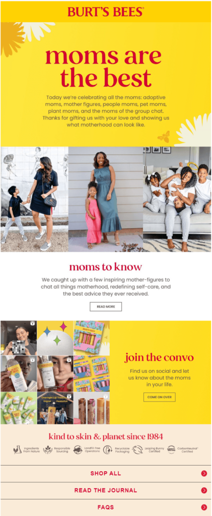 Mother's Day email example Burts' Bees