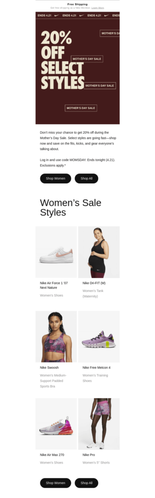 Nike Mother's Day exclusive offer