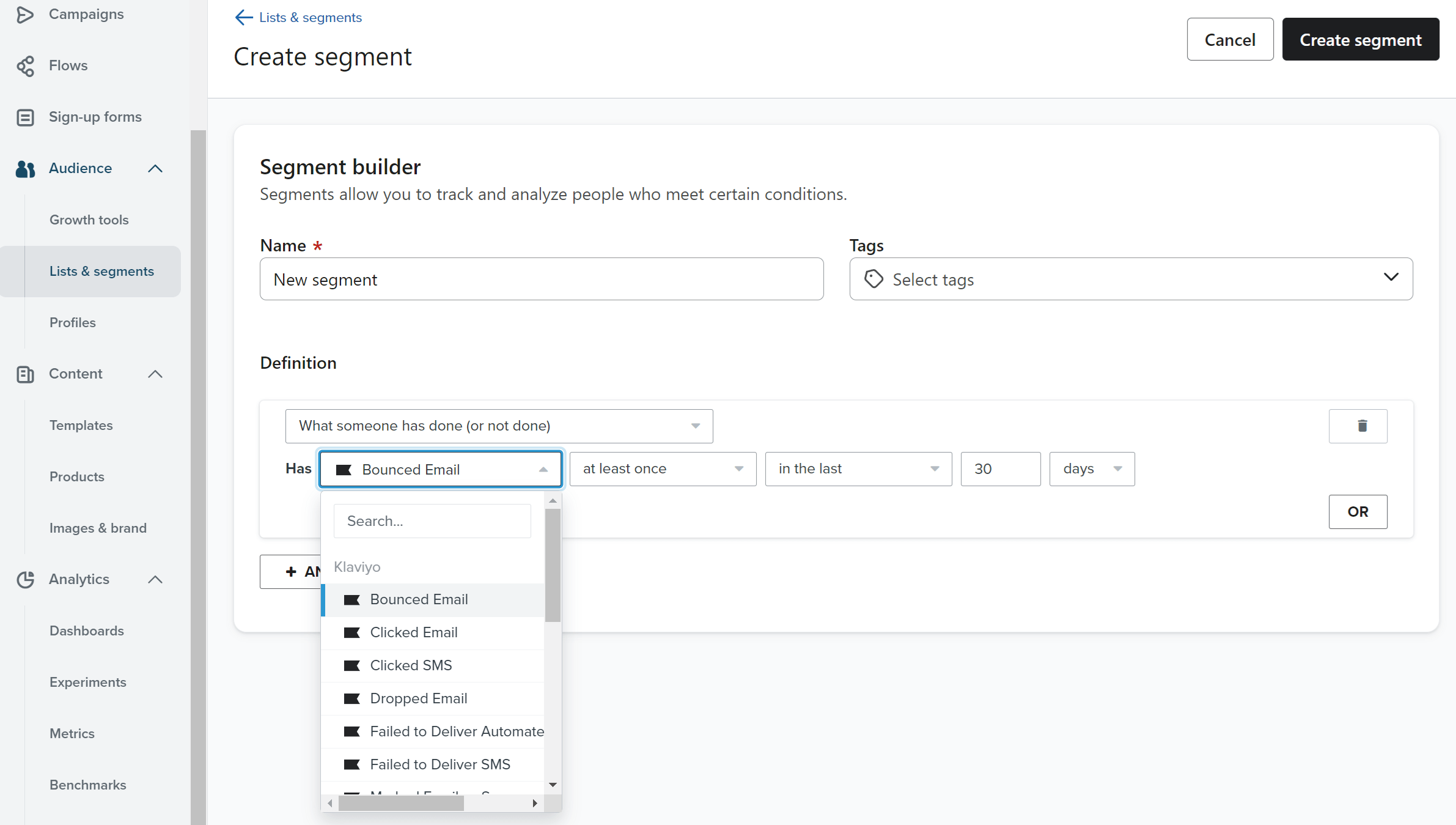 klaviyo list segmentation